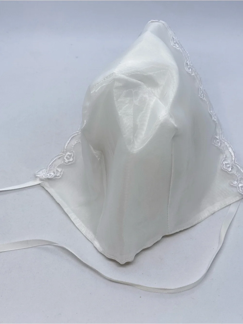 White Baby Christening Baptimal Dedication Bonnet with Lace Trim Infant 6M Doll
